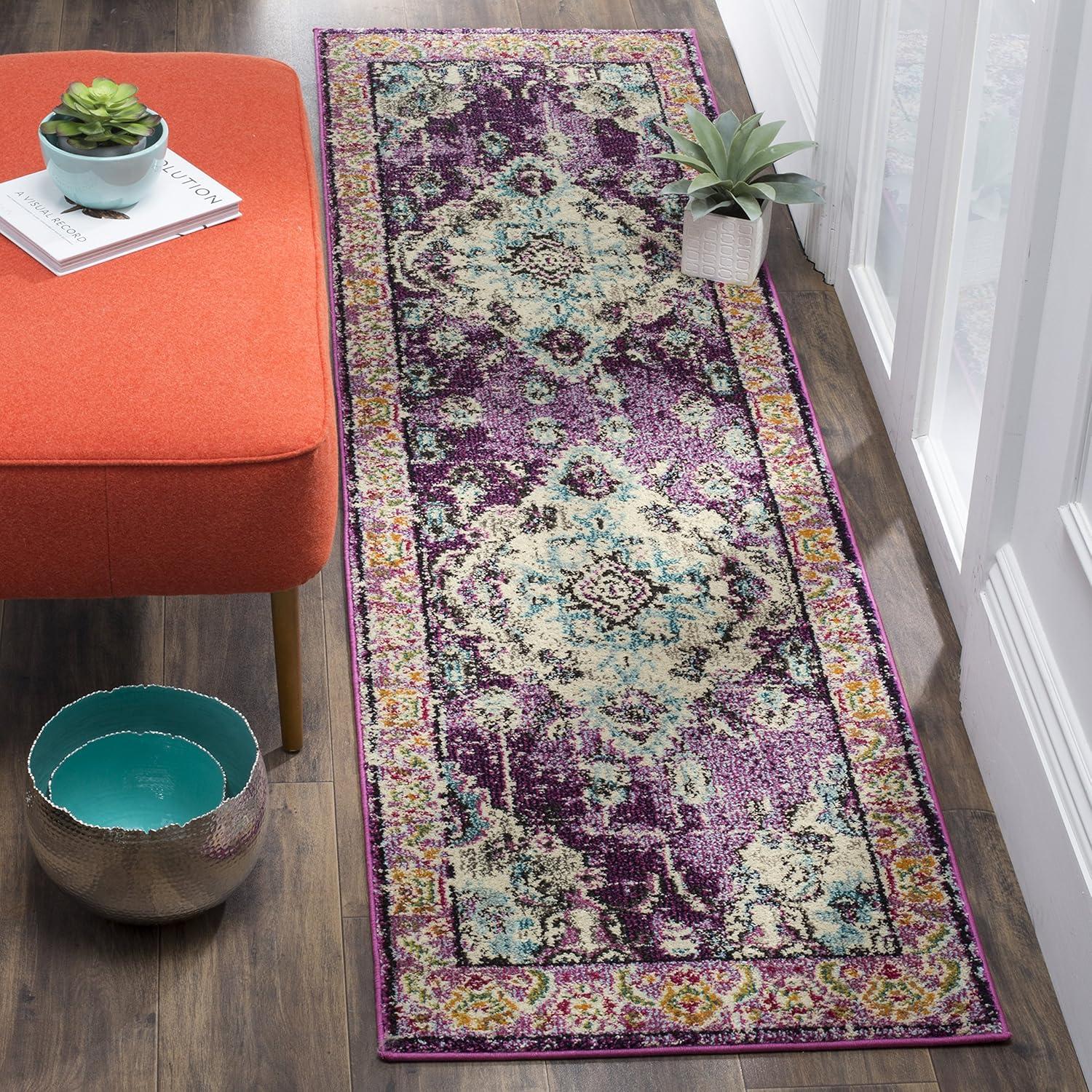 image:imageSAFAVIEH Monaco Collection Area Rug 8 x 11 Violet amp Light Blue NonShedding amp Easy to Clean Distressed Medallion Design Ideal for Living Room Bedroom Dining Space MNC243LVioletLight Blue