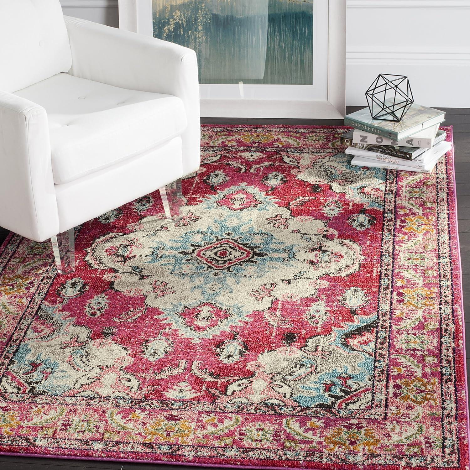 image:imageSAFAVIEH Monaco Collection Area Rug 8 x 11 Violet amp Light Blue NonShedding amp Easy to Clean Distressed Medallion Design Ideal for Living Room Bedroom Dining Space MNC243LPinkMulti