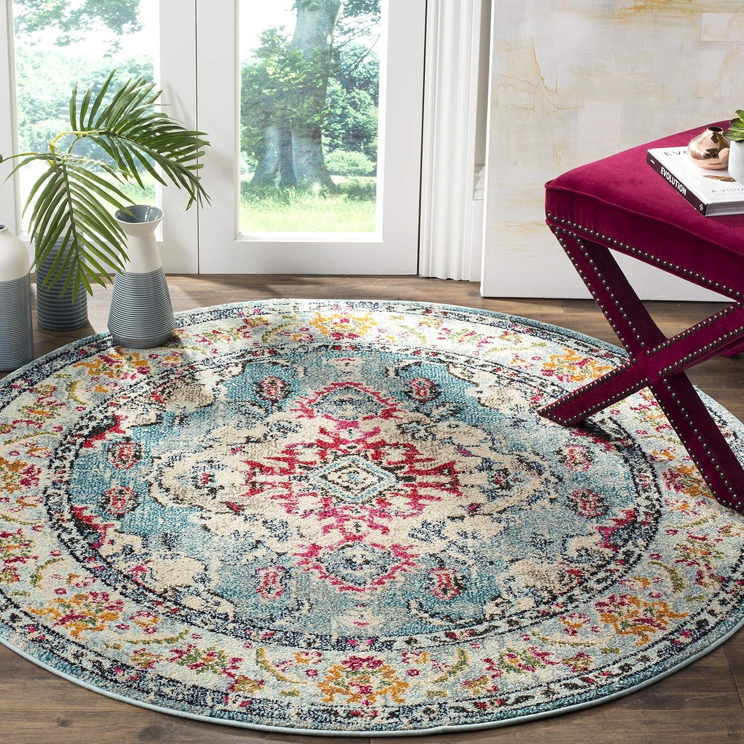 image:imageSAFAVIEH Monaco Collection Area Rug 8 x 11 Violet amp Light Blue NonShedding amp Easy to Clean Distressed Medallion Design Ideal for Living Room Bedroom Dining Space MNC243LLight BlueFuchsia