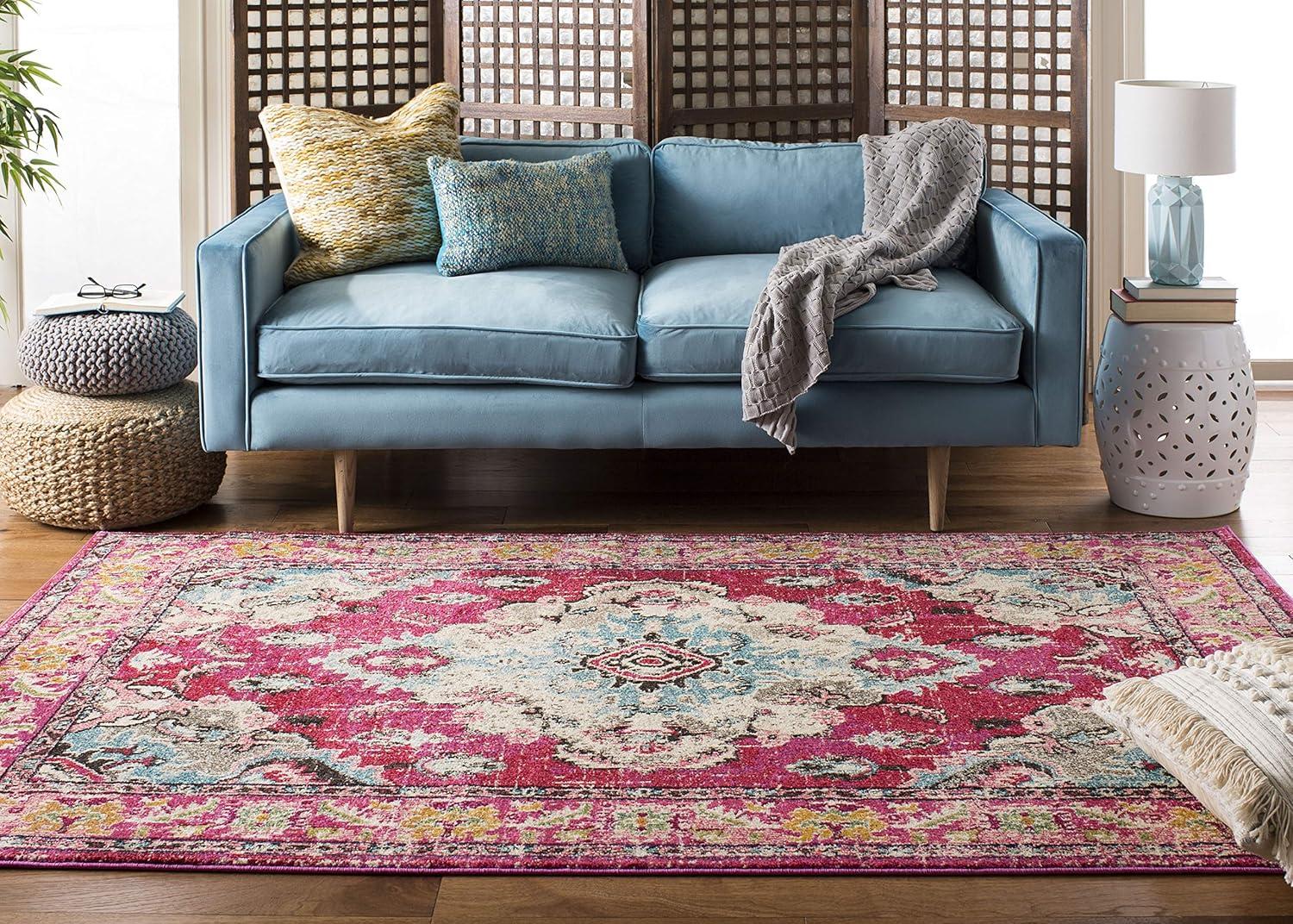image:imageSAFAVIEH Monaco Collection Area Rug 8 x 11 Violet amp Light Blue NonShedding amp Easy to Clean Distressed Medallion Design Ideal for Living Room Bedroom Dining Space MNC243LPinkMulti