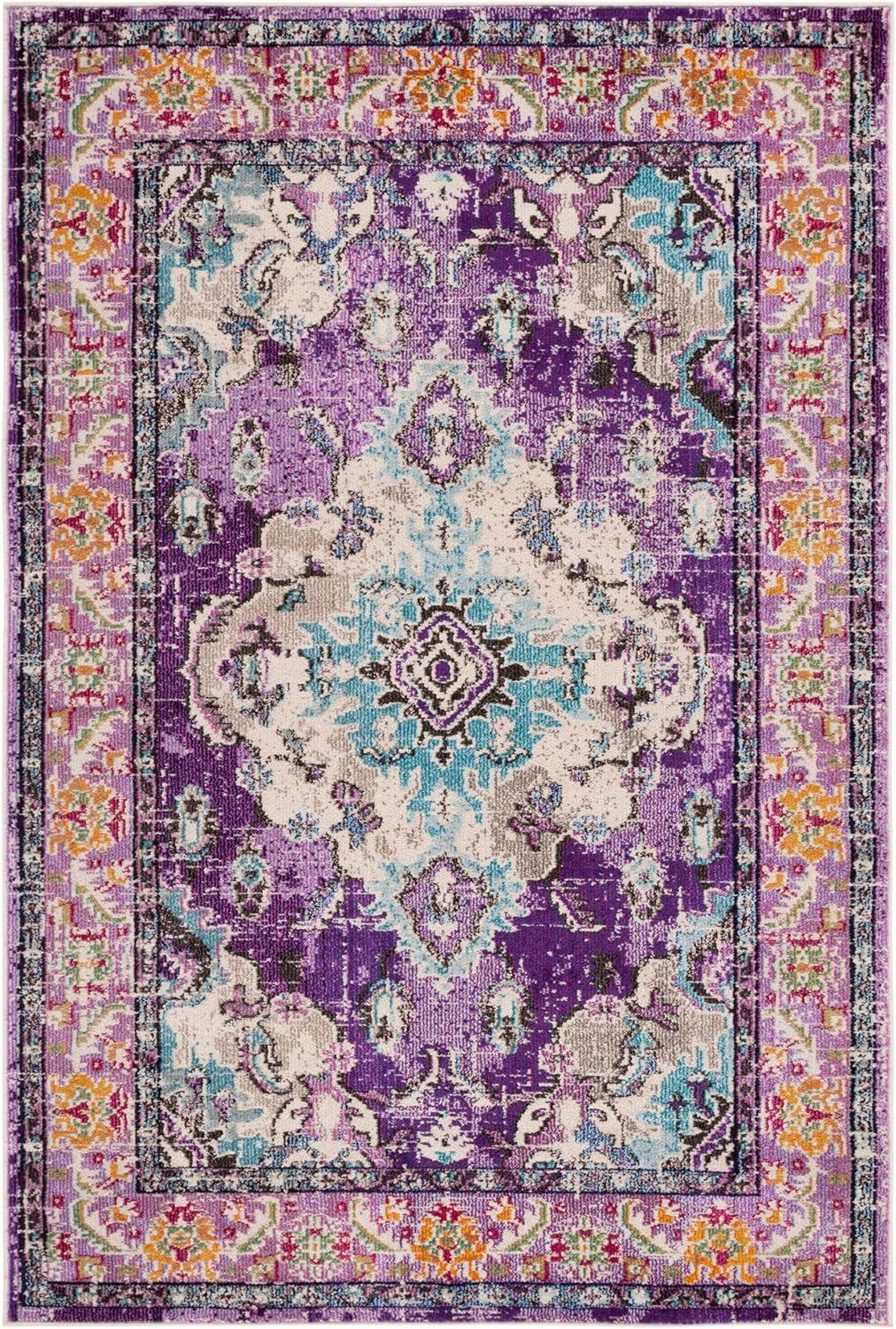 image:imageSAFAVIEH Monaco Collection Area Rug 8 x 11 Violet amp Light Blue NonShedding amp Easy to Clean Distressed Medallion Design Ideal for Living Room Bedroom Dining Space MNC243LVioletLight Blue