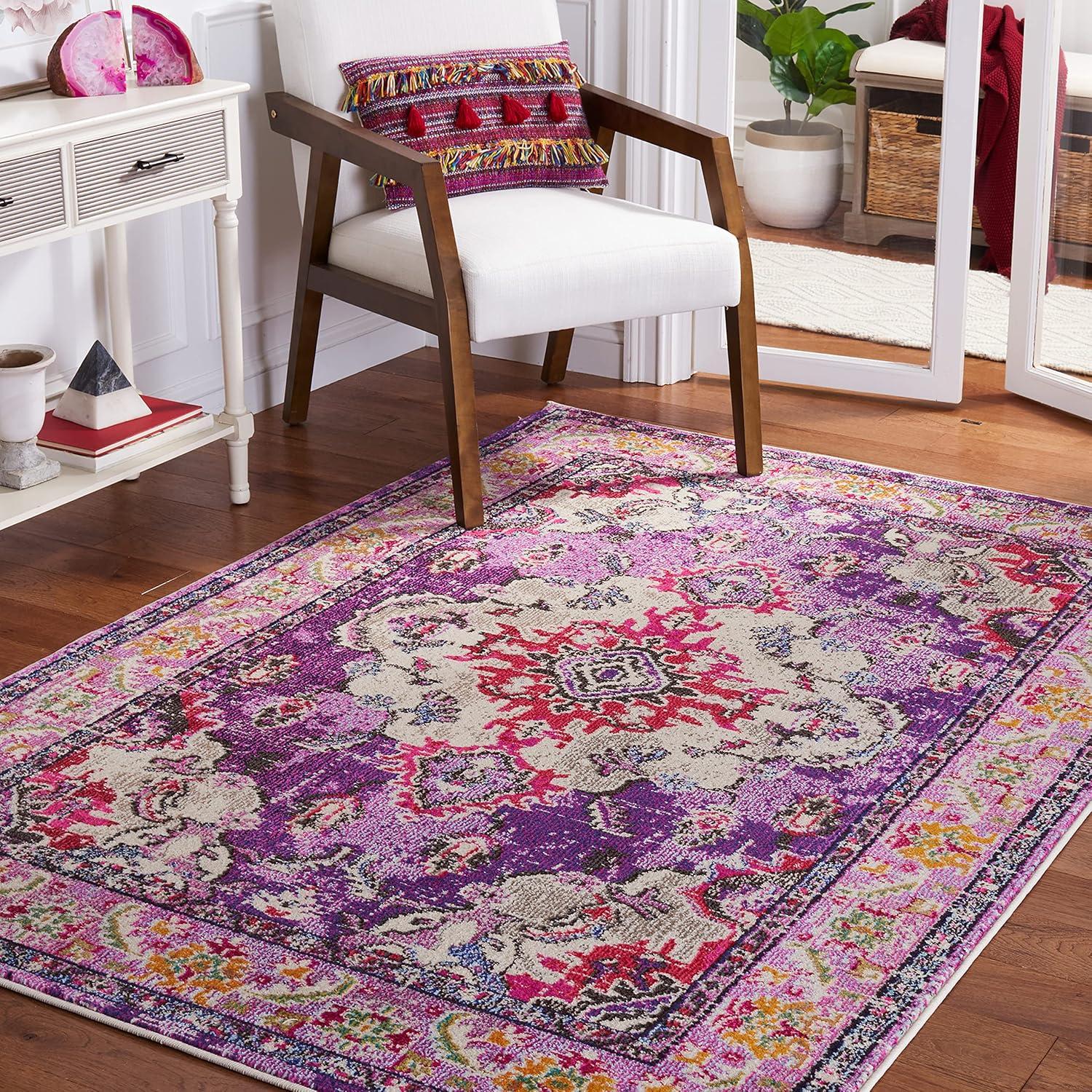 image:imageSAFAVIEH Monaco Collection Area Rug 8 x 11 Violet amp Light Blue NonShedding amp Easy to Clean Distressed Medallion Design Ideal for Living Room Bedroom Dining Space MNC243LVioletFuchsia