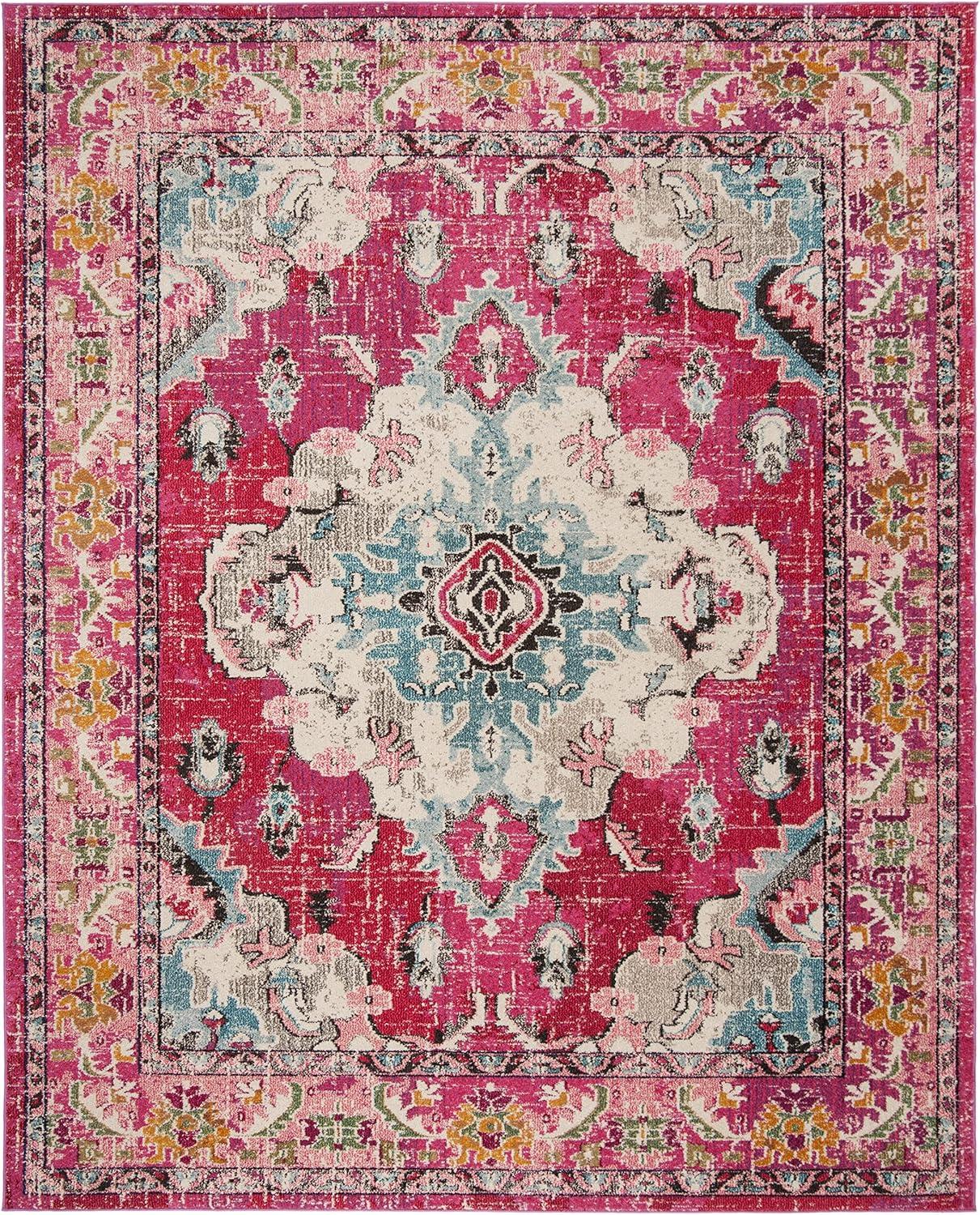 image:imageSAFAVIEH Monaco Collection Area Rug 8 x 11 Violet amp Light Blue NonShedding amp Easy to Clean Distressed Medallion Design Ideal for Living Room Bedroom Dining Space MNC243LPinkMulti