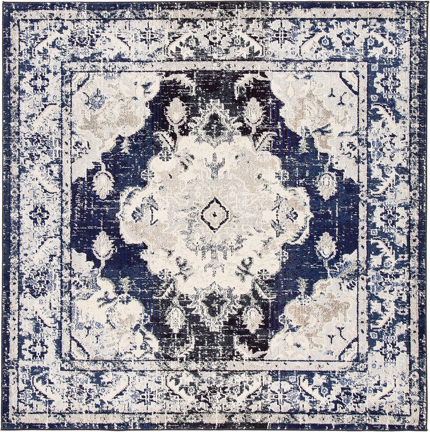 image:imageSAFAVIEH Monaco Collection Area Rug 8 x 11 Violet amp Light Blue NonShedding amp Easy to Clean Distressed Medallion Design Ideal for Living Room Bedroom Dining Space MNC243LIvoryNavy