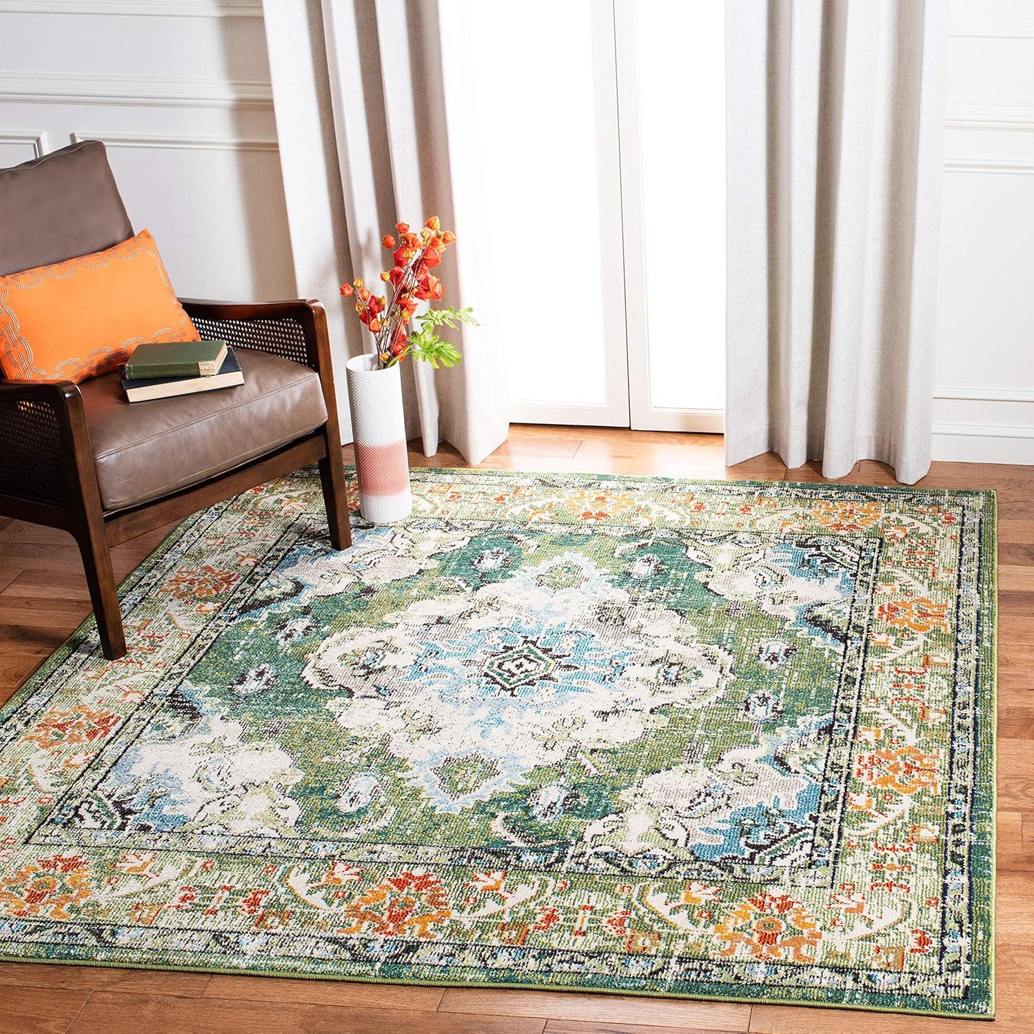 image:imageSAFAVIEH Monaco Collection Area Rug 8 x 11 Violet amp Light Blue NonShedding amp Easy to Clean Distressed Medallion Design Ideal for Living Room Bedroom Dining Space MNC243LForest GreenLight Blue