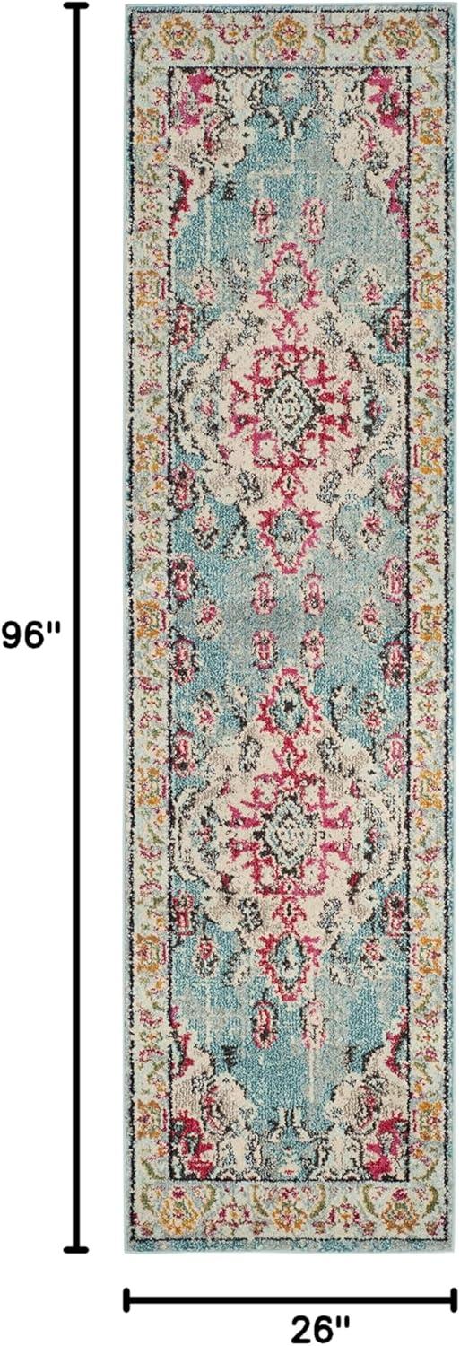 image:imageSAFAVIEH Monaco Collection Area Rug 8 x 11 Violet amp Light Blue NonShedding amp Easy to Clean Distressed Medallion Design Ideal for Living Room Bedroom Dining Space MNC243LLight BlueFuchsia