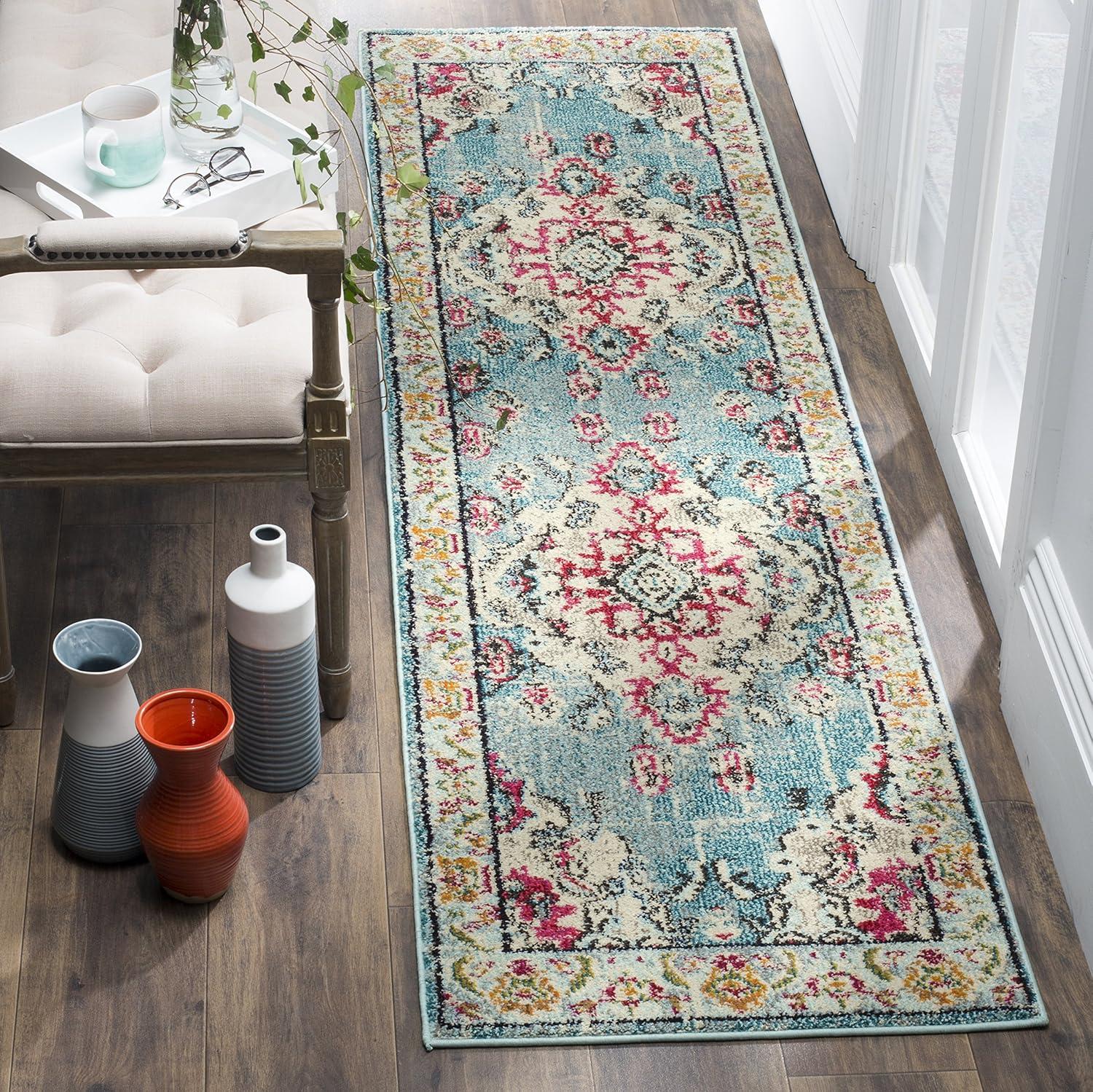 image:imageSAFAVIEH Monaco Collection Area Rug 8 x 11 Violet amp Light Blue NonShedding amp Easy to Clean Distressed Medallion Design Ideal for Living Room Bedroom Dining Space MNC243LLight BlueFuchsia