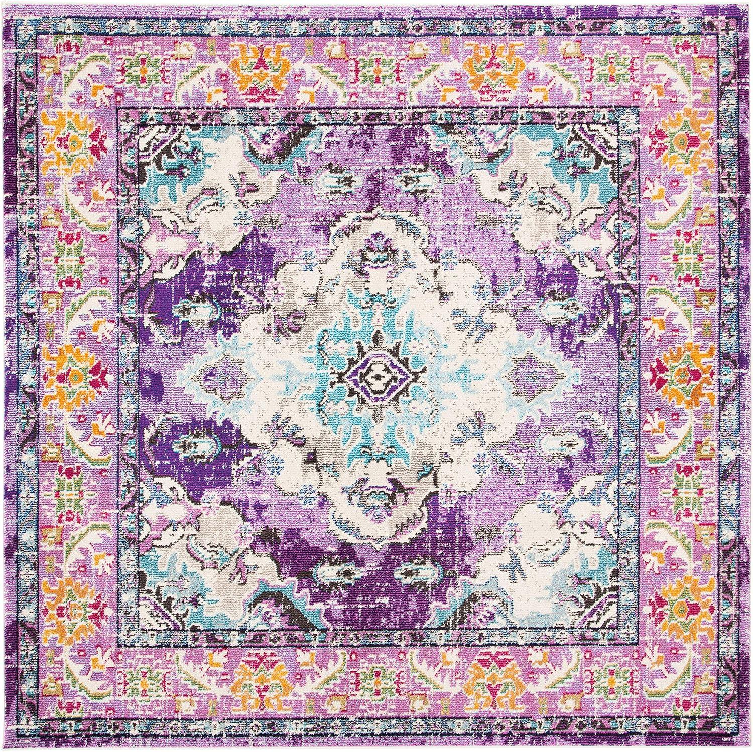 image:imageSAFAVIEH Monaco Collection Area Rug 8 x 11 Violet amp Light Blue NonShedding amp Easy to Clean Distressed Medallion Design Ideal for Living Room Bedroom Dining Space MNC243LVioletLight Blue