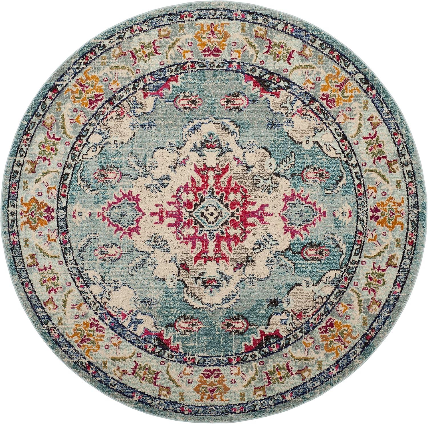 image:imageSAFAVIEH Monaco Collection Area Rug 8 x 11 Violet amp Light Blue NonShedding amp Easy to Clean Distressed Medallion Design Ideal for Living Room Bedroom Dining Space MNC243LLight BlueFuchsia