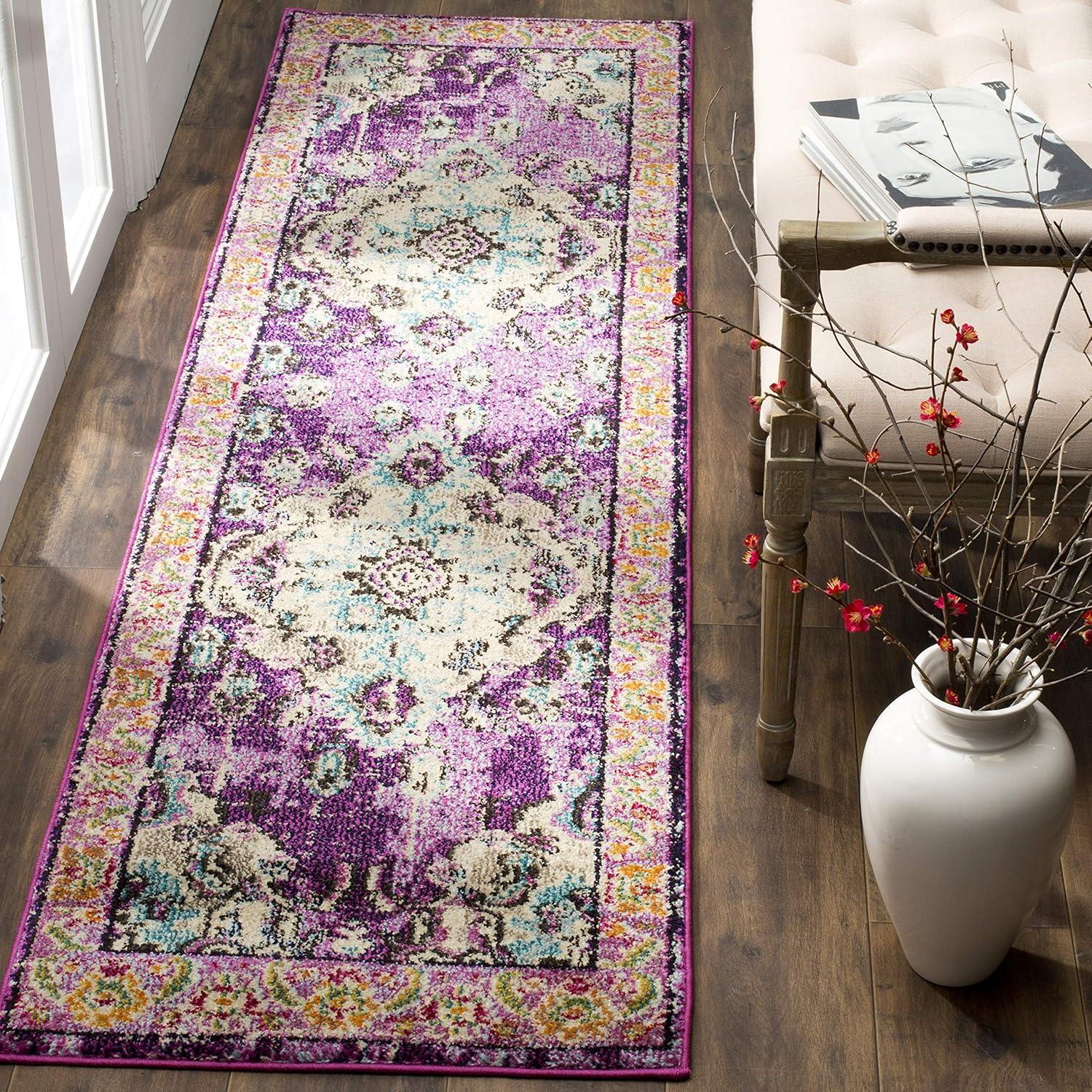 image:imageSAFAVIEH Monaco Collection Area Rug 8 x 11 Violet amp Light Blue NonShedding amp Easy to Clean Distressed Medallion Design Ideal for Living Room Bedroom Dining Space MNC243LVioletLight Blue