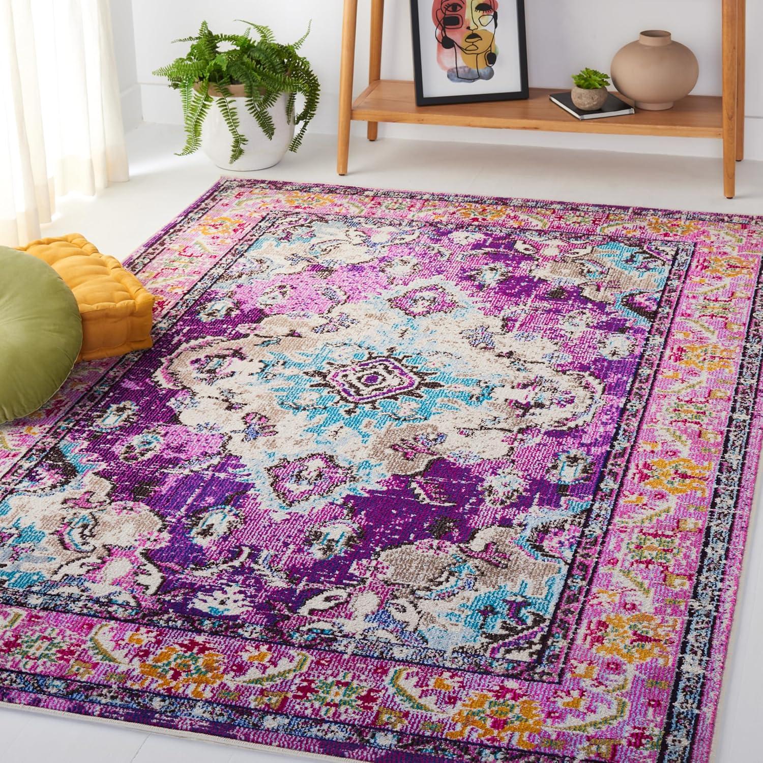 image:imageSAFAVIEH Monaco Collection Area Rug 8 x 11 Violet amp Light Blue NonShedding amp Easy to Clean Distressed Medallion Design Ideal for Living Room Bedroom Dining Space MNC243LVioletLight Blue