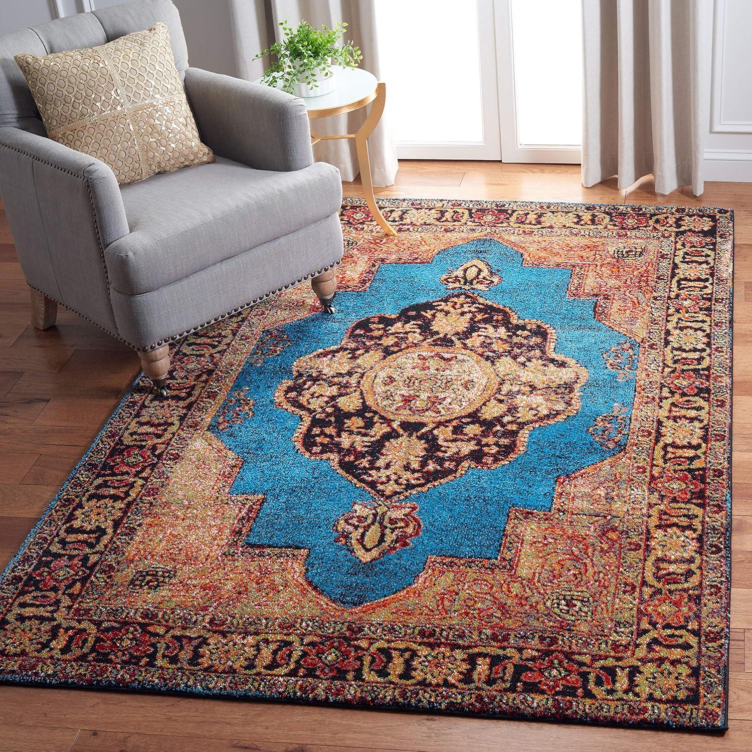 image:imageSAFAVIEH Vintage Hamadan Collection Area Rug 8 x 10 Red amp Multi Oriental Traditional Persian Design NonShedding amp Easy Care Ideal for High Traffic Areas in Living Room Bedroom VTH219AGoldLight Blue