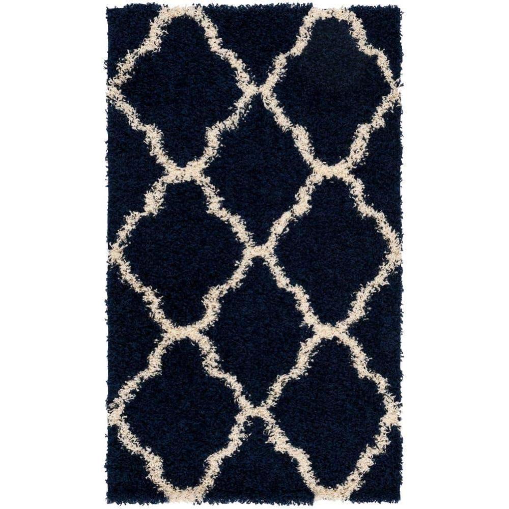 image:imageSAFAVIEH Area Rug 8x10 Dallas Shag Collection Large Ivory amp Beige Trellis Pattern NonShedding amp Easy Cleaning Plush Thick Pile Ideal for Living Room Bedroom Dining Space SGD257BNavyIvory