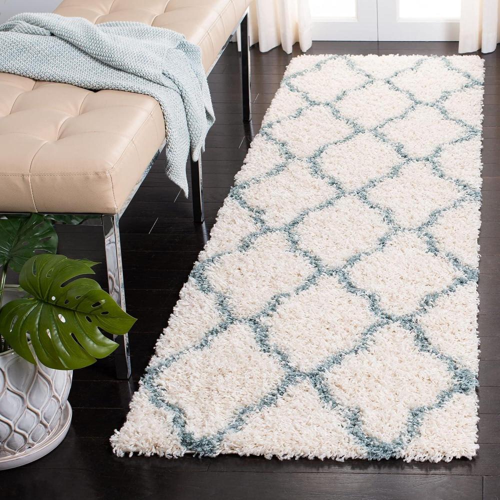image:imageSAFAVIEH Area Rug 8x10 Dallas Shag Collection Large Ivory amp Beige Trellis Pattern NonShedding amp Easy Cleaning Plush Thick Pile Ideal for Living Room Bedroom Dining Space SGD257BIvoryLight Blue