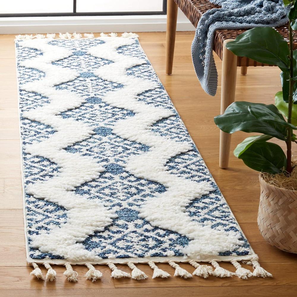 image:imageSAFAVIEH Area Rug 8x10 Moroccan Tassel Shag Collection Large Ivory amp Brown Boho Design NonShedding amp Easy Cleaning Plush Pile Ideal for Living Room Bedroom Dining Space MTS652ABlueIvory