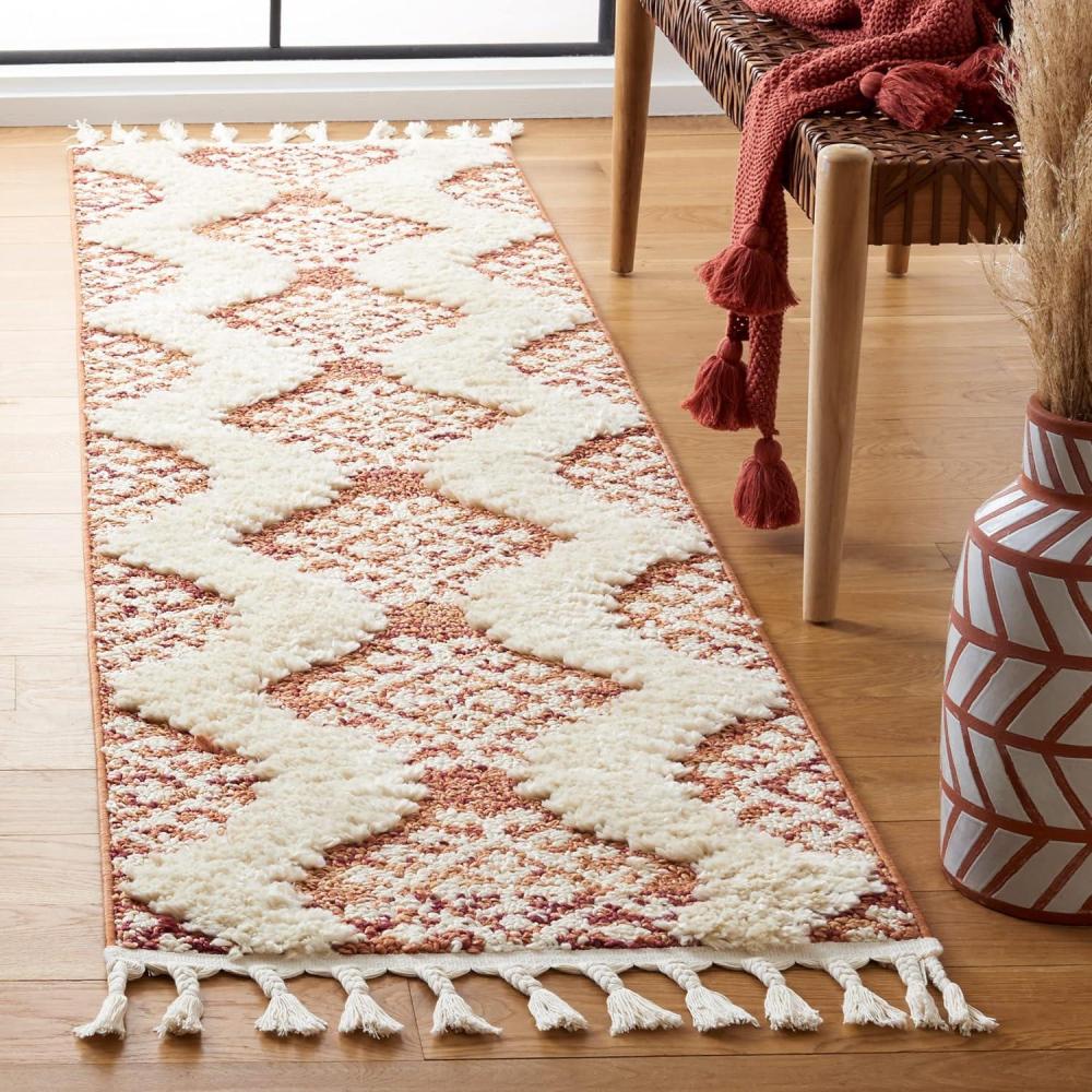 image:imageSAFAVIEH Area Rug 8x10 Moroccan Tassel Shag Collection Large Ivory amp Brown Boho Design NonShedding amp Easy Cleaning Plush Pile Ideal for Living Room Bedroom Dining Space MTS652AOrangeIvory