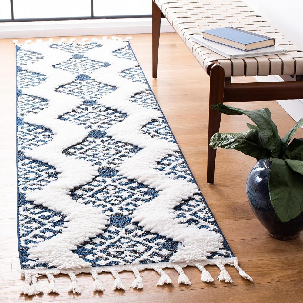 image:imageSAFAVIEH Area Rug 8x10 Moroccan Tassel Shag Collection Large Ivory amp Brown Boho Design NonShedding amp Easy Cleaning Plush Pile Ideal for Living Room Bedroom Dining Space MTS652ANavyIvory