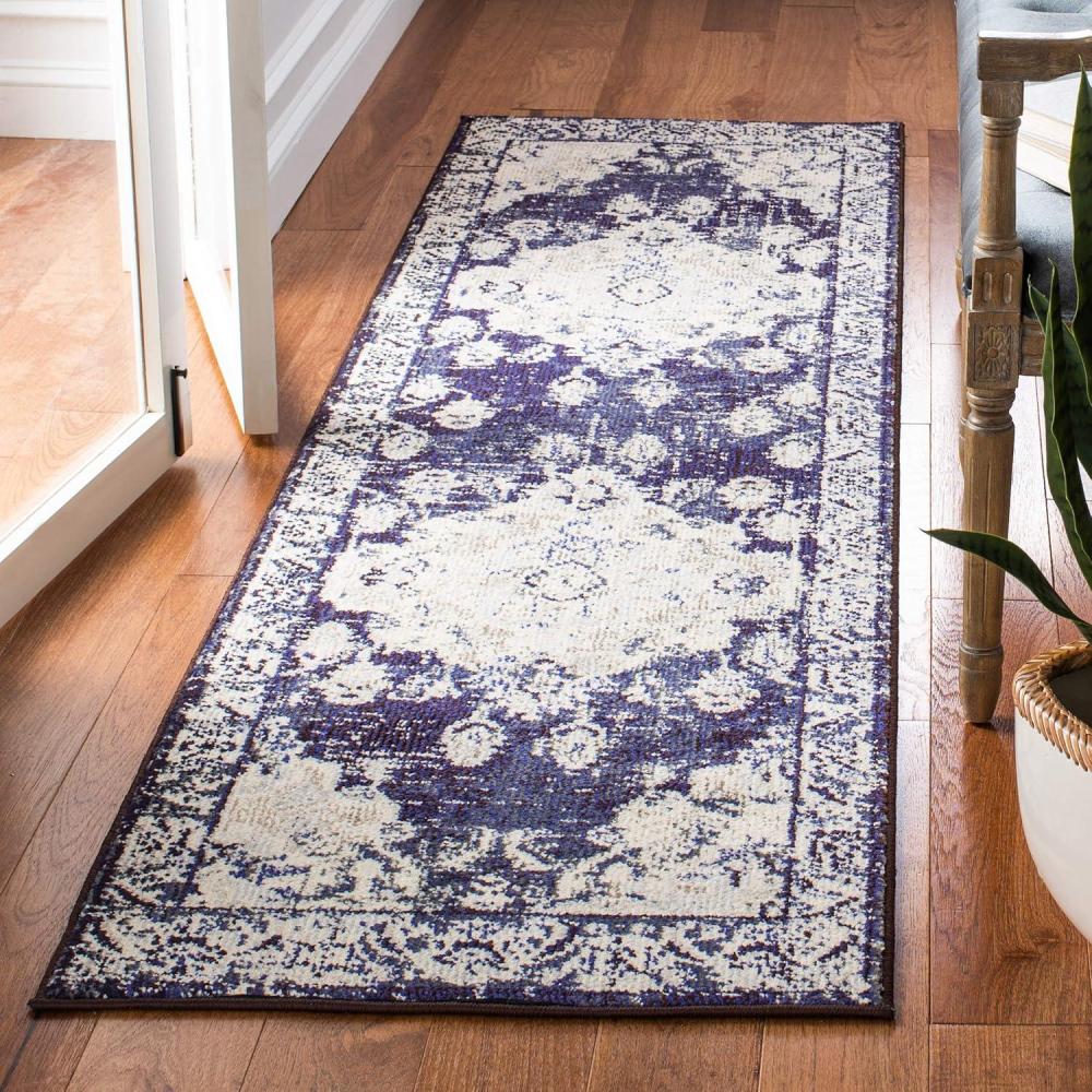 image:imageSAFAVIEH Monaco Collection Area Rug  8 x 11 Violet amp Light Blue NonShedding amp Easy to Clean Distressed Medallion Design Ideal for Living Room Bedroom Dining Space MNC243LIvoryNavy