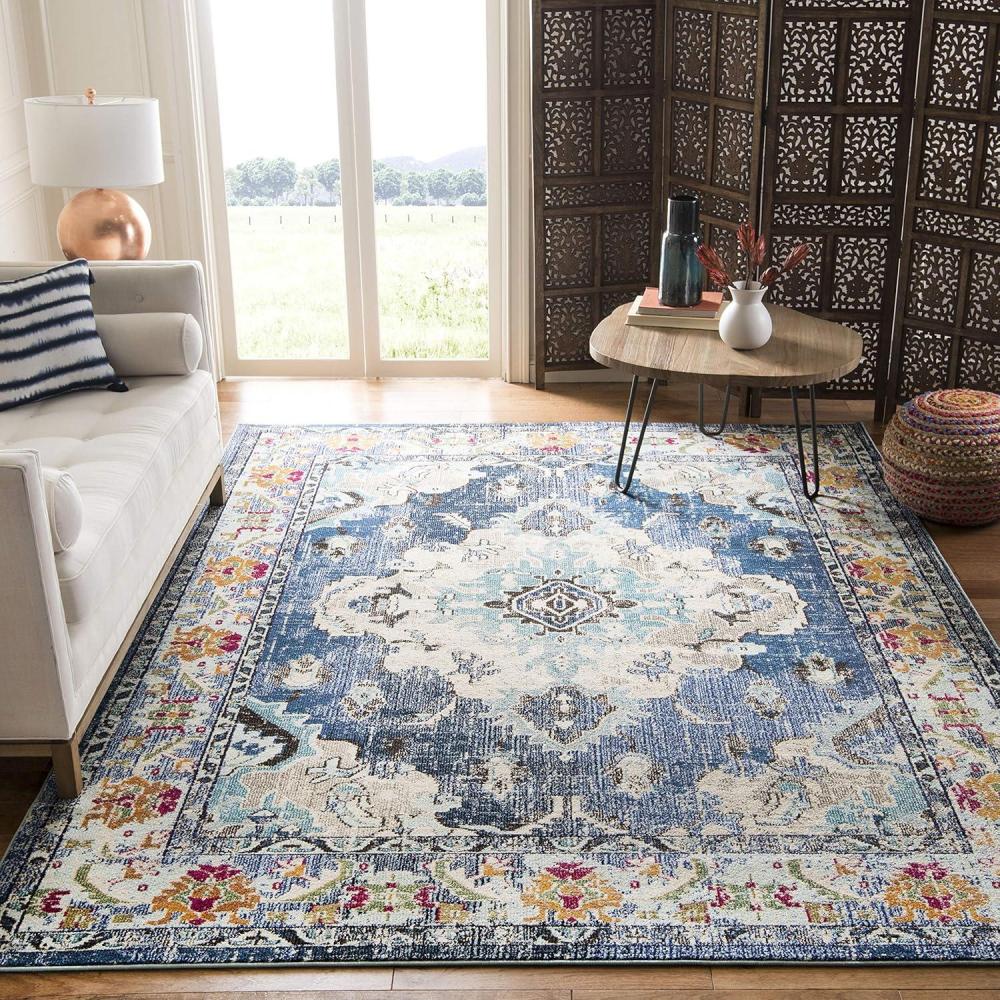 image:imageSAFAVIEH Monaco Collection Area Rug 8 x 11 Violet amp Light Blue NonShedding amp Easy to Clean Distressed Medallion Design Ideal for Living Room Bedroom Dining Space MNC243LNavyLight Blue