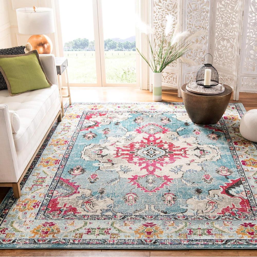 image:imageSAFAVIEH Monaco Collection Area Rug 8 x 11 Violet amp Light Blue NonShedding amp Easy to Clean Distressed Medallion Design Ideal for Living Room Bedroom Dining Space MNC243LLight BlueFuchsia