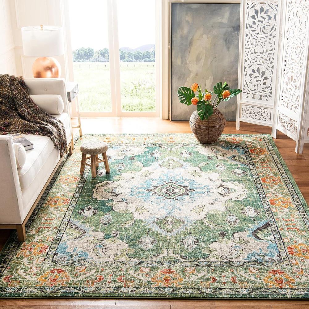 image:imageSAFAVIEH Monaco Collection Area Rug  8 x 11 Violet amp Light Blue NonShedding amp Easy to Clean Distressed Medallion Design Ideal for Living Room Bedroom Dining Space MNC243LForest GreenLight Blue