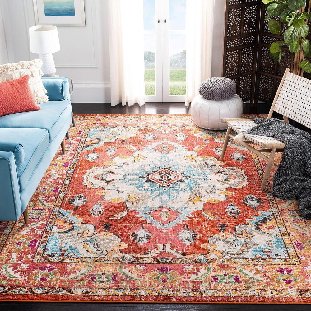 image:imageSAFAVIEH Monaco Collection Area Rug 8 x 11 Violet amp Light Blue NonShedding amp Easy to Clean Distressed Medallion Design Ideal for Living Room Bedroom Dining Space MNC243LOrangeLight Blue