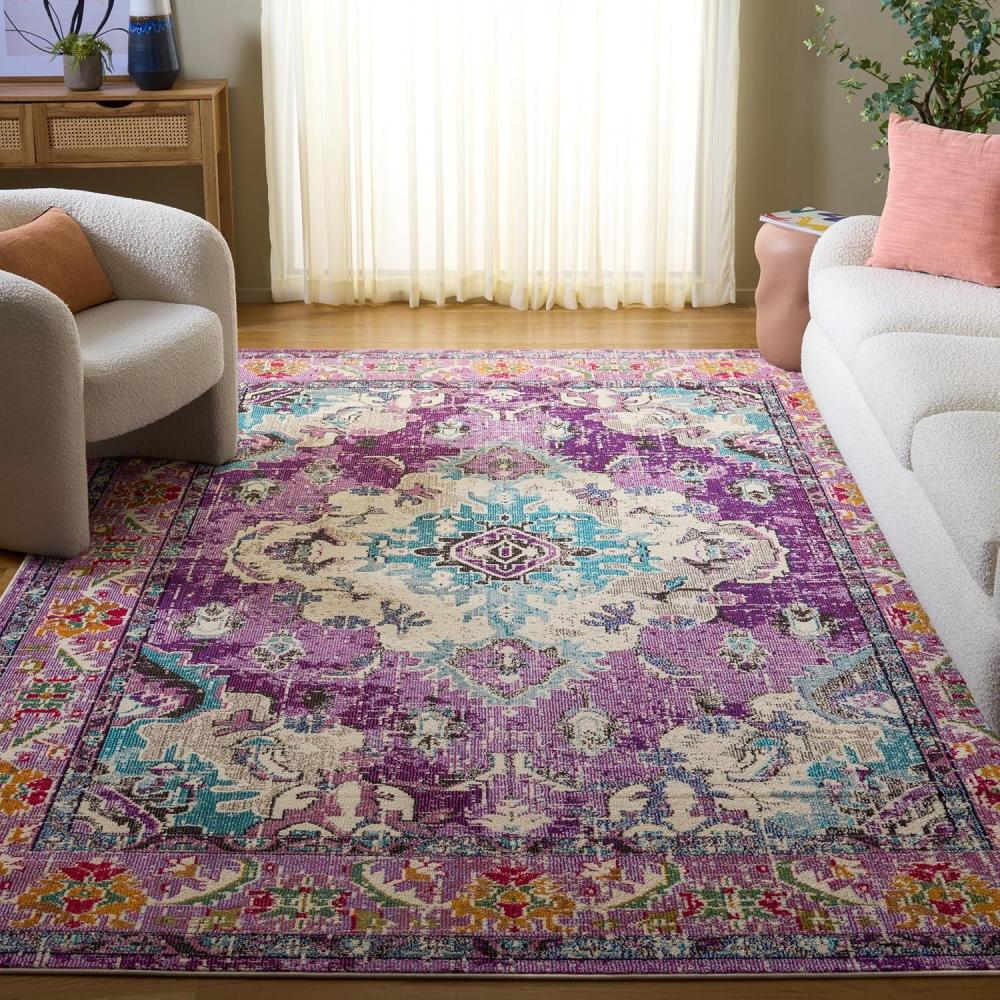 image:imageSAFAVIEH Monaco Collection Area Rug 8 x 11 Violet amp Light Blue NonShedding amp Easy to Clean Distressed Medallion Design Ideal for Living Room Bedroom Dining Space MNC243LVioletLight Blue