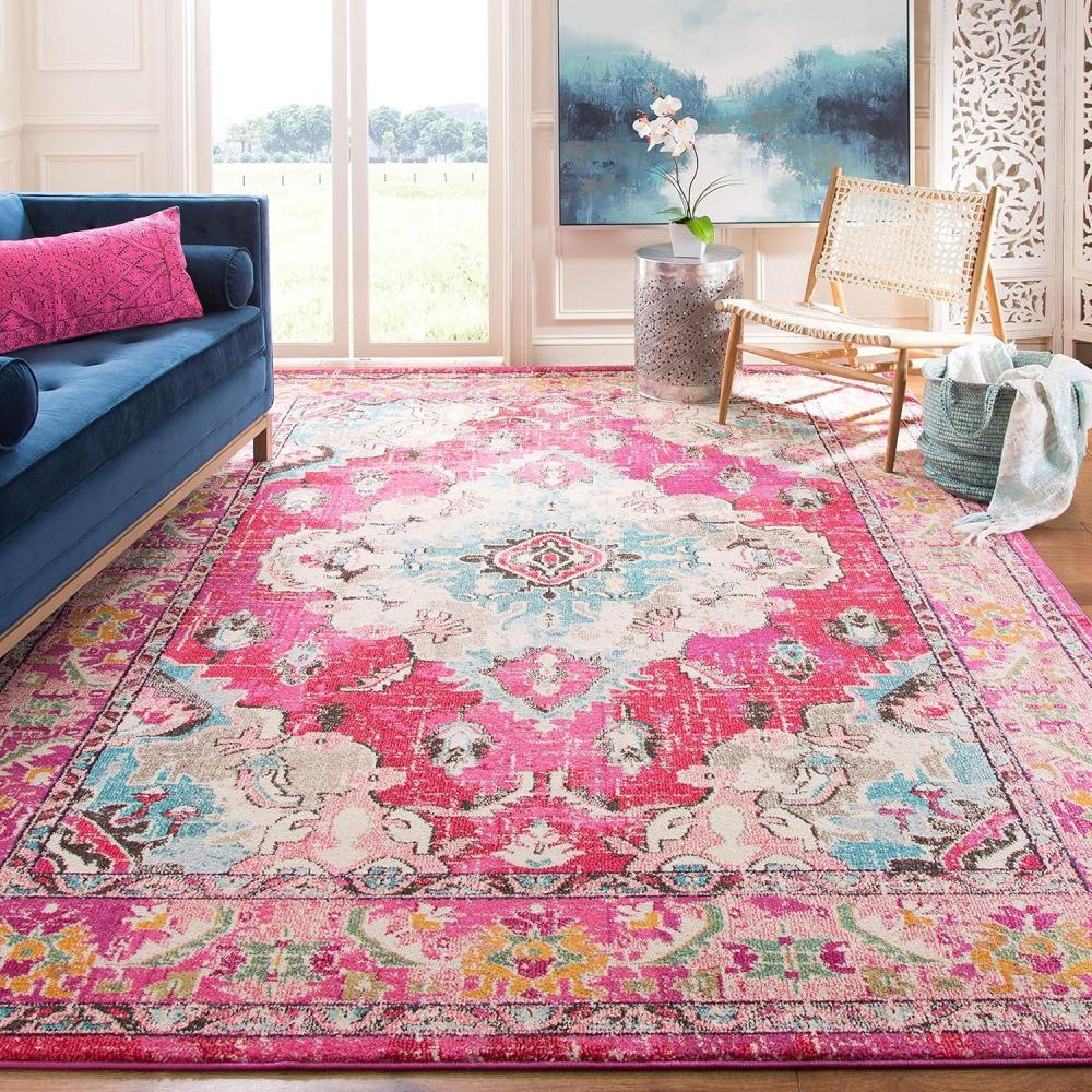 image:imageSAFAVIEH Monaco Collection Area Rug 8 x 11 Violet amp Light Blue NonShedding amp Easy to Clean Distressed Medallion Design Ideal for Living Room Bedroom Dining Space MNC243LPinkMulti