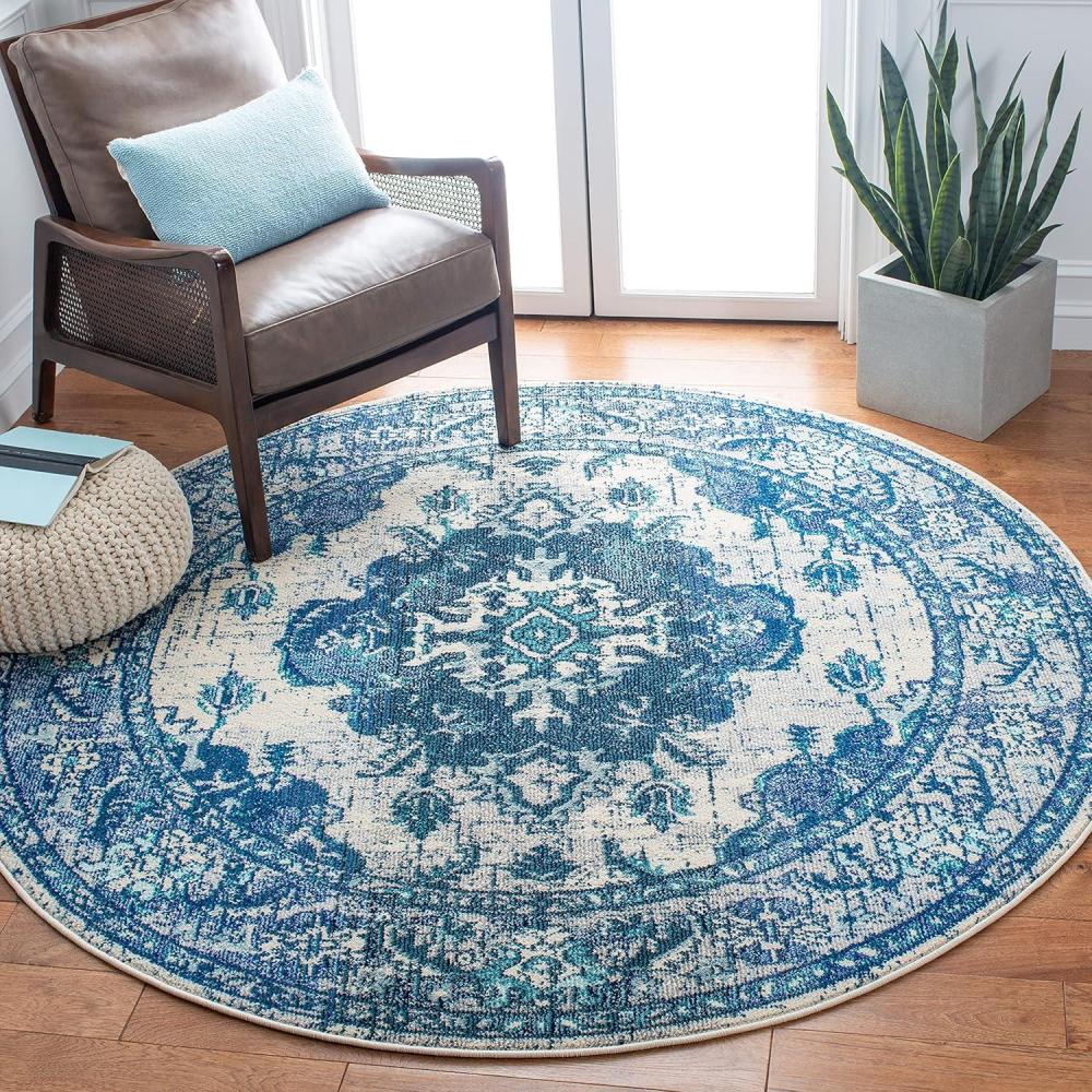image:imageSAFAVIEH Monaco Collection Area Rug  8 x 11 Violet amp Light Blue NonShedding amp Easy to Clean Distressed Medallion Design Ideal for Living Room Bedroom Dining Space MNC243LIvoryBlue