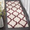 SAFAVIEH Area Rug 8×10 – Dallas Shag Collection – Large – Ivory & Beige, Trellis Pattern, Non-Shedding & Easy Cleaning, Plush Thick Pile, Ideal for Living Room, Bedroom, Dining Space (SGD257B)(Ivory/Red)
