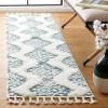 SAFAVIEH Area Rug 8×10 – Moroccan Tassel Shag Collection – Large – Ivory & Brown, Boho Design, Non-Shedding & Easy Cleaning, Plush Pile, Ideal for Living Room, Bedroom, Dining Space (MTS652A)(Green/Ivory)
