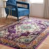 SAFAVIEH Monaco Collection Area Rug – 8′ x 11′, Violet & Light Blue, Non-Shedding & Easy to Clean, Distressed Medallion Design, Ideal for Living Room, Bedroom, Dining Space (MNC243L)(Violet/Light Blue)