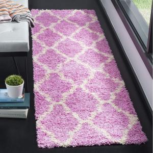 SAFAVIEH Area Rug 8×10 – Dallas Shag Collection – Large – Ivory & Beige, Trellis Pattern, Non-Shedding & Easy Cleaning, Plush Thick Pile, Ideal for Living Room, Bedroom, Dining Space (SGD257B)(Pink / Ivory)