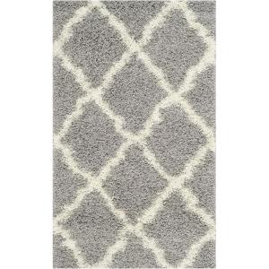SAFAVIEH Area Rug 8×10 – Dallas Shag Collection – Large – Ivory & Beige, Trellis Pattern, Non-Shedding & Easy Cleaning, Plush Thick Pile, Ideal for Living Room, Bedroom, Dining Space (SGD257B)(Grey/Ivory)