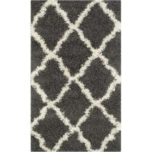 SAFAVIEH Area Rug 8×10 – Dallas Shag Collection – Large – Ivory & Beige, Trellis Pattern, Non-Shedding & Easy Cleaning, Plush Thick Pile, Ideal for Living Room, Bedroom, Dining Space (SGD257B)(Dark Grey/Ivory)