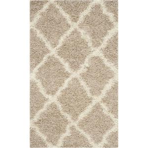 SAFAVIEH Area Rug 8×10 – Dallas Shag Collection – Large – Ivory & Beige, Trellis Pattern, Non-Shedding & Easy Cleaning, Plush Thick Pile, Ideal for Living Room, Bedroom, Dining Space (SGD257B)(Beige/Ivory)