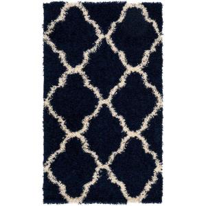 SAFAVIEH Area Rug 8×10 – Dallas Shag Collection – Large – Ivory & Beige, Trellis Pattern, Non-Shedding & Easy Cleaning, Plush Thick Pile, Ideal for Living Room, Bedroom, Dining Space (SGD257B)(Navy/Ivory)