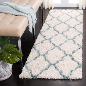 SAFAVIEH Area Rug 8×10 – Dallas Shag Collection – Large – Ivory & Beige, Trellis Pattern, Non-Shedding & Easy Cleaning, Plush Thick Pile, Ideal for Living Room, Bedroom, Dining Space (SGD257B)(Ivory/Light Blue)