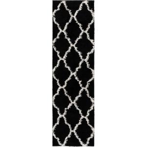 SAFAVIEH Area Rug 8×10 – Dallas Shag Collection – Large – Ivory & Beige, Trellis Pattern, Non-Shedding & Easy Cleaning, Plush Thick Pile, Ideal for Living Room, Bedroom, Dining Space (SGD257B)(Black/Ivory)