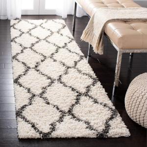 SAFAVIEH Area Rug 8×10 – Dallas Shag Collection – Large – Ivory & Beige, Trellis Pattern, Non-Shedding & Easy Cleaning, Plush Thick Pile, Ideal for Living Room, Bedroom, Dining Space (SGD257B)(Ivory/Dark Grey)
