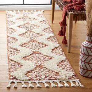 SAFAVIEH Area Rug 8×10 – Moroccan Tassel Shag Collection – Large – Ivory & Brown, Boho Design, Non-Shedding & Easy Cleaning, Plush Pile, Ideal for Living Room, Bedroom, Dining Space (MTS652A)(Orange/Ivory)