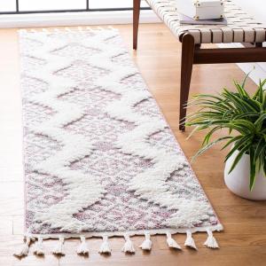 SAFAVIEH Area Rug 8×10 – Moroccan Tassel Shag Collection – Large – Ivory & Brown, Boho Design, Non-Shedding & Easy Cleaning, Plush Pile, Ideal for Living Room, Bedroom, Dining Space (MTS652A)(Pink/Ivory)