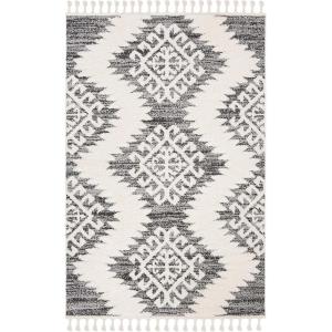 SAFAVIEH Area Rug 8×10 – Moroccan Tassel Shag Collection – Large – Ivory & Brown, Boho Design, Non-Shedding & Easy Cleaning, Plush Pile, Ideal for Living Room, Bedroom, Dining Space (MTS652A)(Ivory/Grey)