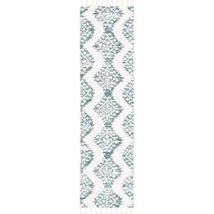 SAFAVIEH Area Rug 8×10 – Moroccan Tassel Shag Collection – Large – Ivory & Brown, Boho Design, Non-Shedding & Easy Cleaning, Plush Pile, Ideal for Living Room, Bedroom, Dining Space (MTS652A)(Green/Ivory)