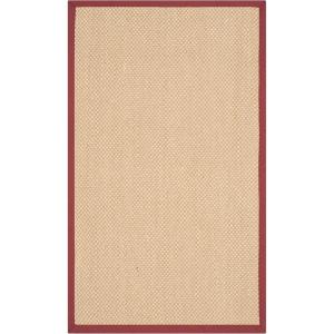 SAFAVIEH Area Rug 8×10 – Natural Fiber Collection – Large – Maize & Black, Sisal, Woven Design with Border (NF141A)(Maize/Burgundy)