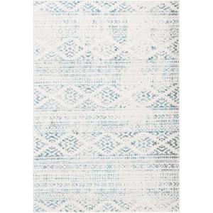 SAFAVIEH Area Rug 8×10 – Tulum Collection – Large – Ivory & Navy, Moroccan Boho Tribal Design, Non-Shedding & Easy to Clean, Ideal for Living Room, Bedroom, Dining Space (TUL272D)(Ivory/Turquoise)