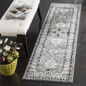 SAFAVIEH Area Rug 8×10 – Vintage Hamadan Collection – Large – Orange & Blue, Traditional Persian Design, Non-Shedding & Easy to Clean, Ideal for Living Room, Bedroom, Dining Space (VTH214C)(Grey/Black)