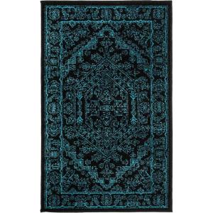 SAFAVIEH Area Rug 9×12 – Adirondack Collection – Large – Navy & Ivory, Oriental Medallion Design, Non-Shedding & Easy to Clean, Ideal for Living Room, Bedroom, Dining Space (ADR108N)(Black/Teal)