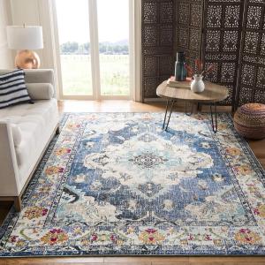SAFAVIEH Monaco Collection Area Rug – 8′ x 11′, Violet & Light Blue, Non-Shedding & Easy to Clean, Distressed Medallion Design, Ideal for Living Room, Bedroom, Dining Space (MNC243L)(Navy/Light Blue)