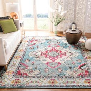 SAFAVIEH Monaco Collection Area Rug – 8′ x 11′, Violet & Light Blue, Non-Shedding & Easy to Clean, Distressed Medallion Design, Ideal for Living Room, Bedroom, Dining Space (MNC243L)(Light Blue/Fuchsia)